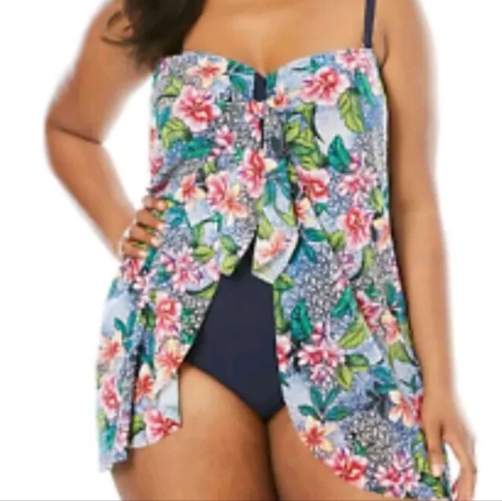 Swimsuits For All Mesh Overlay Swimsuit Dress One Piece Floral Women 18 Plus